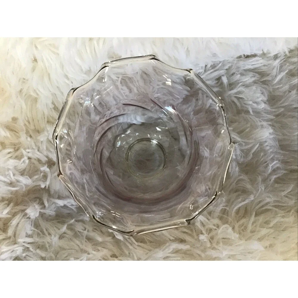 Pale Pink Optic Diamond  Glass  Posy Bud Vase Ruffled Rim Small Votive